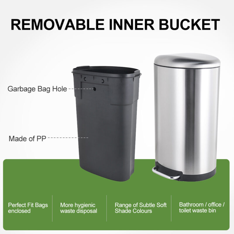 40 Liter / 10.5 Gallon Soft-Close Smudge Resistant Trash Can with Foot Pedal WBO013 - Image 5
