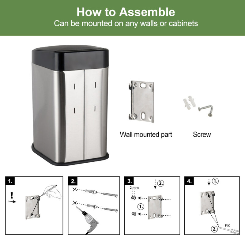 3liter Hand Press Type Stainless Steel Hanging Mini Trash Can-WBO022 - Image 3