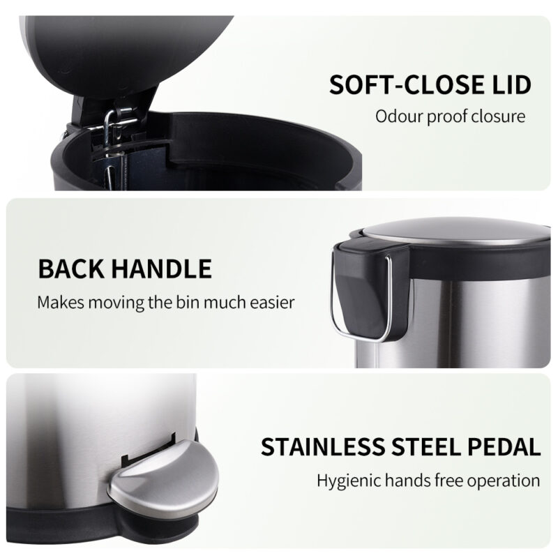 5L Trash Can with Foot Pedal Waste Basket WBR045 - Image 4