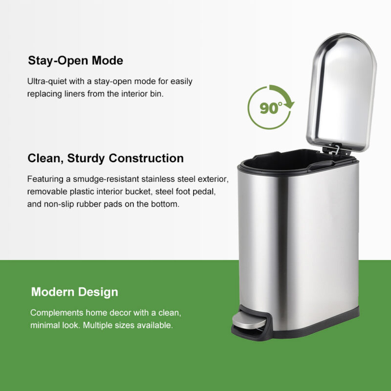 Smudge Resistant Trash Can with Foot Pedal WBS013 - Image 6