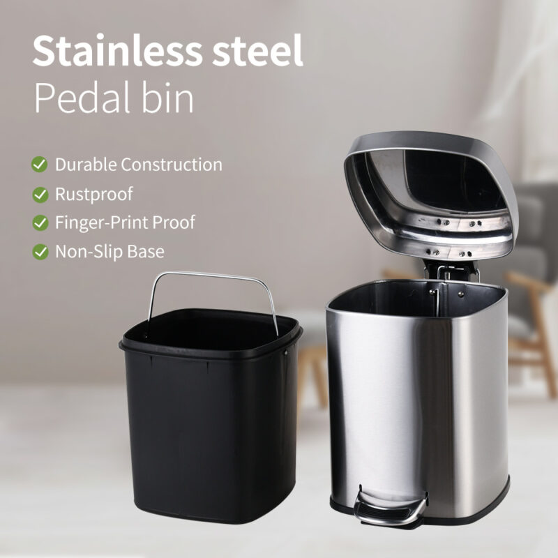 Stainless Steel Trash Can with Foot Pedal  WBS014 - Image 2