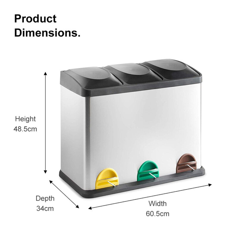 3 Garbage Cans Recycle Bin with Soft-Close Lids WBS028 - Image 2