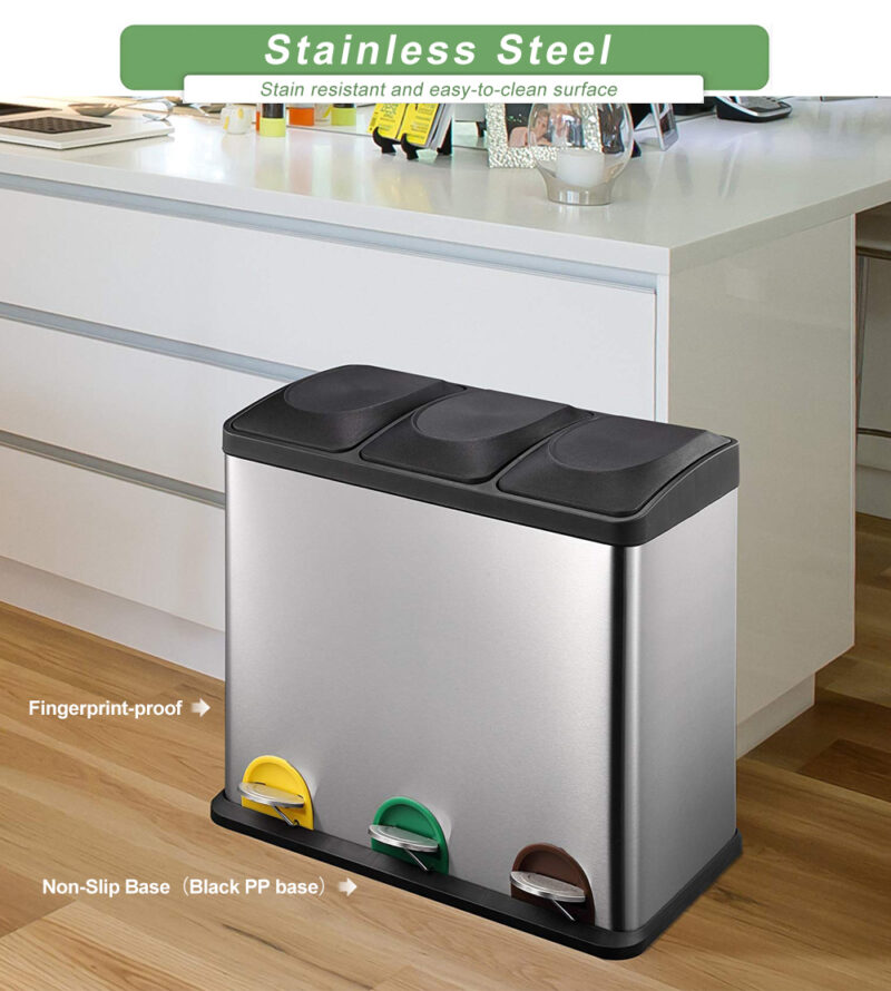 3 Garbage Cans Recycle Bin with Soft-Close Lids WBS028 - Image 3
