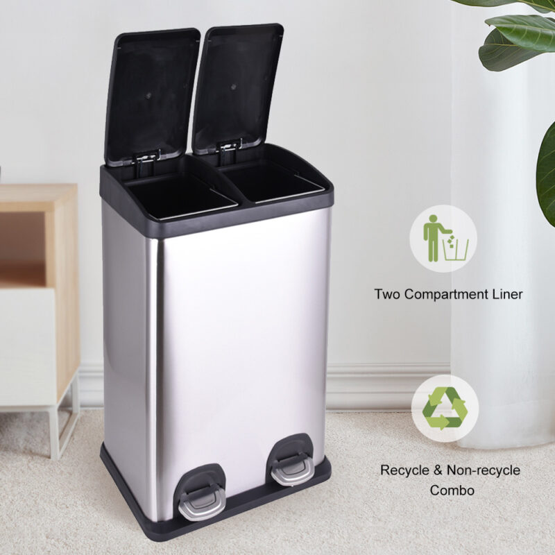Dual Trash Can(2 x 20L) Steel Pedal with Lid WBS029 - Image 7