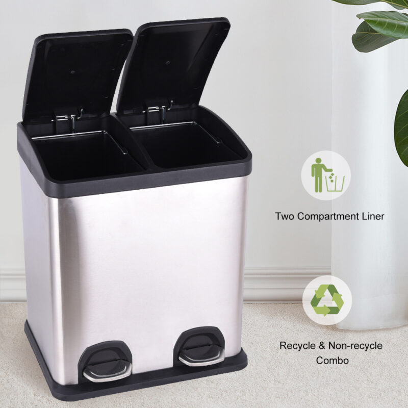 2 x 4 Gal (2 x 15L)Steel Pedal trash can with Lid WBS029 - Image 2