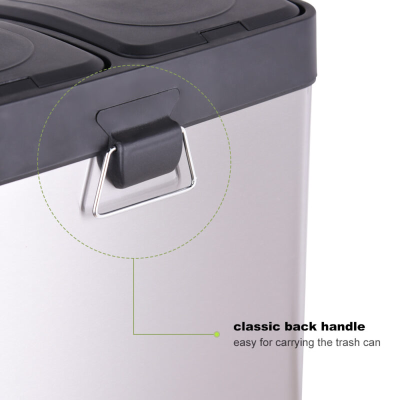 Dual Trash Can(2 x 20L) Steel Pedal with Lid WBS029 - Image 6