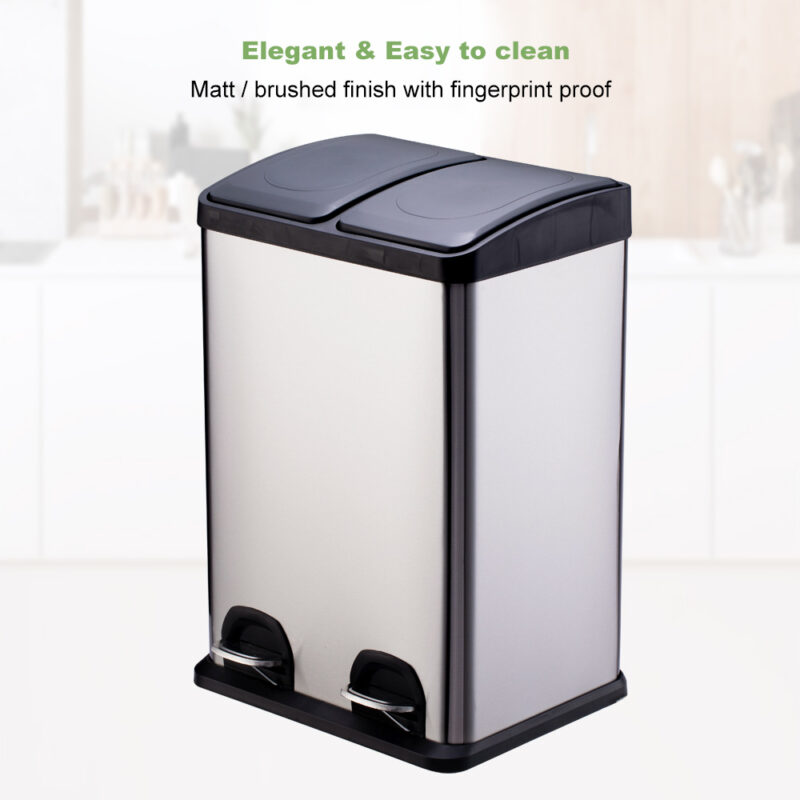 Dual Trash Can(2 x 20L) Steel Pedal with Lid WBS029