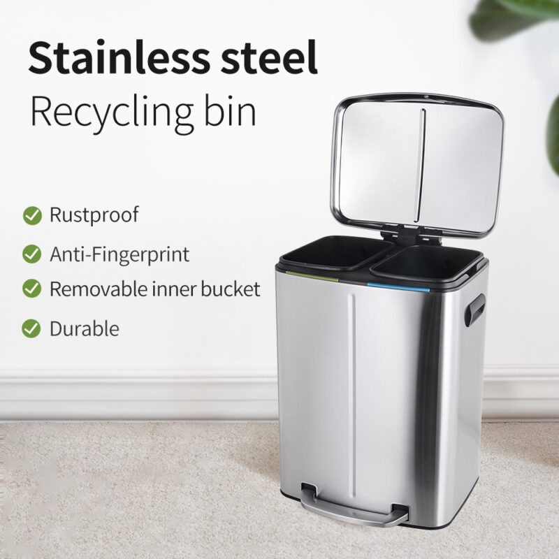 20L+20L Dual Compartment Kitchen Recycle Trash Can - Image 2