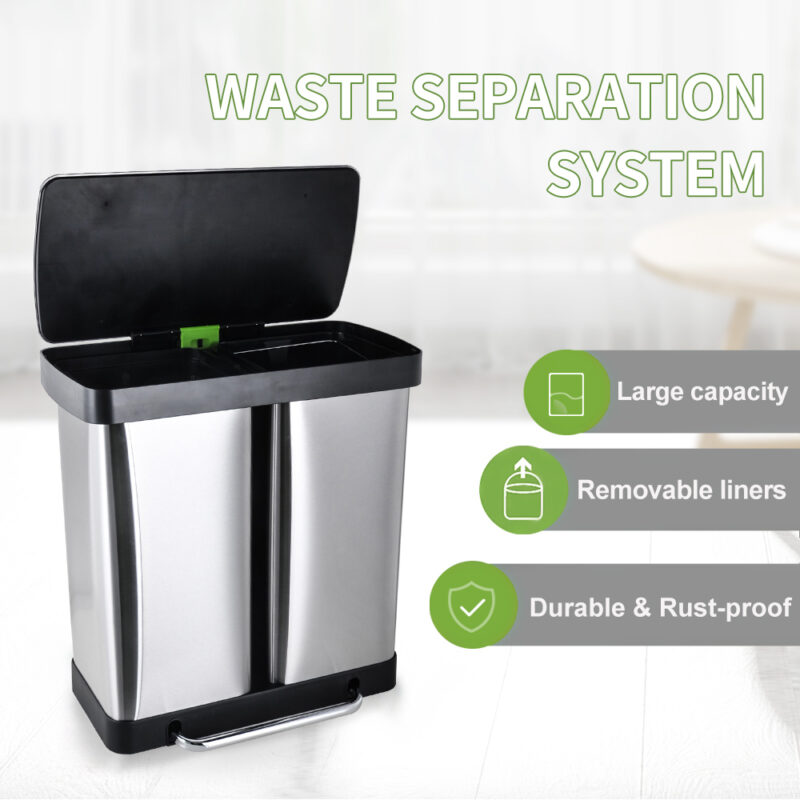 Dual Compartment Recycling Kitchen Step Trash Can with Soft-Close Lid - Image 2