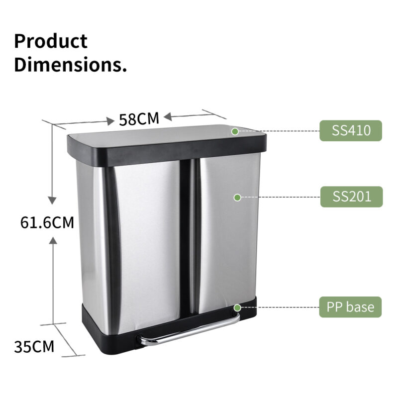 Dual Compartment Recycling Kitchen Step Trash Can with Soft-Close Lid - Image 3