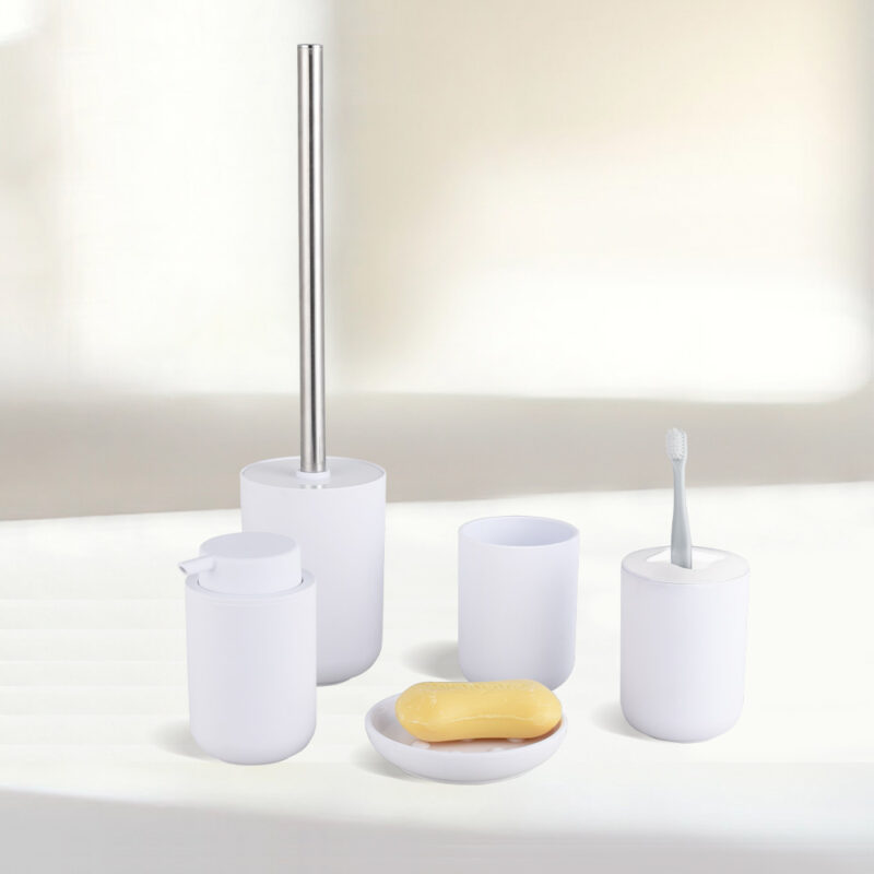White Color Plastic Toilet Accessories 5 PCS Set BA184S05