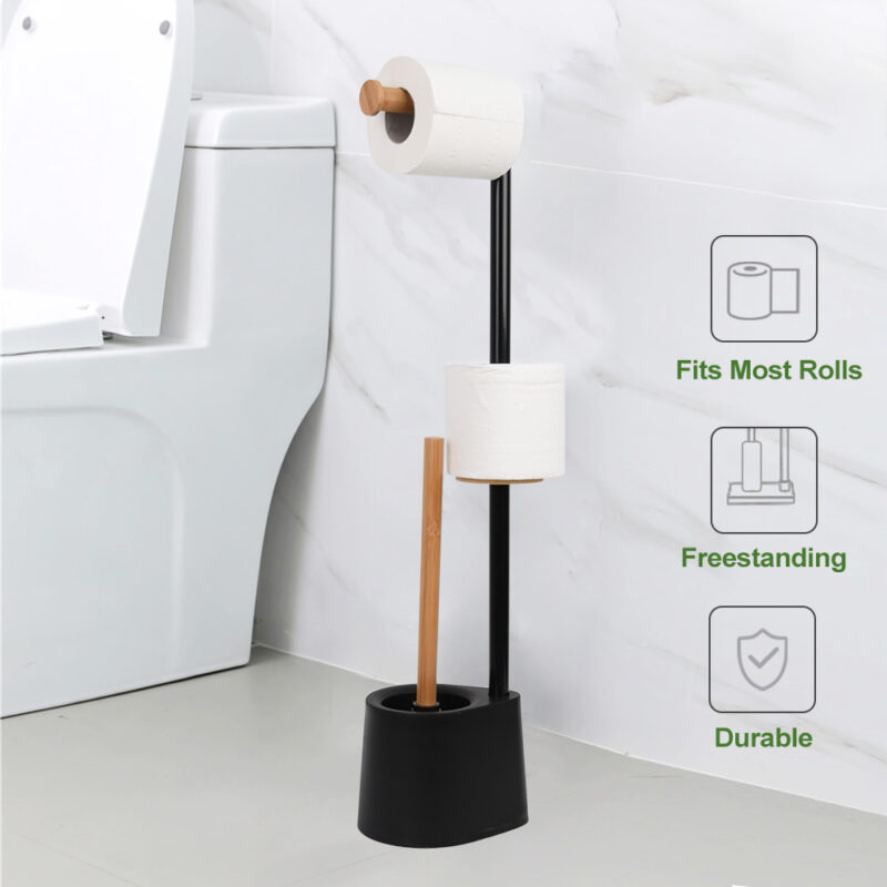 Stainless Steel Toilet Paper Holder Stand with Bristle BTH041 - Image 2