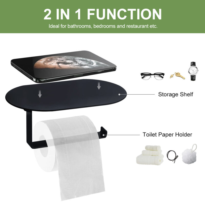 Hanging Bathroom Toilet Roll Paper Holder with Phone Shelf TH014B - Image 6