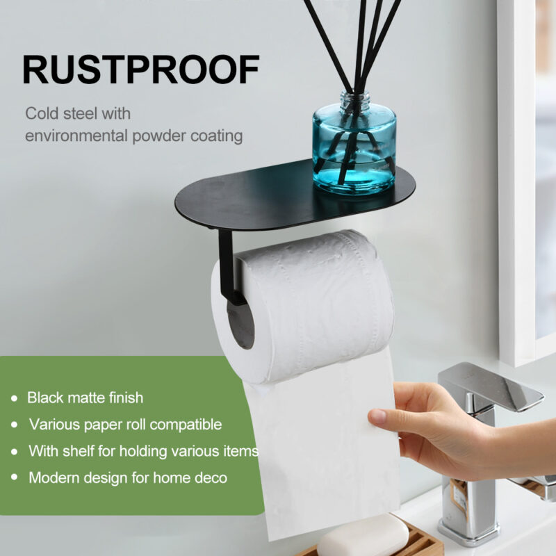 Hanging Bathroom Toilet Roll Paper Holder with Phone Shelf TH014B - Image 5