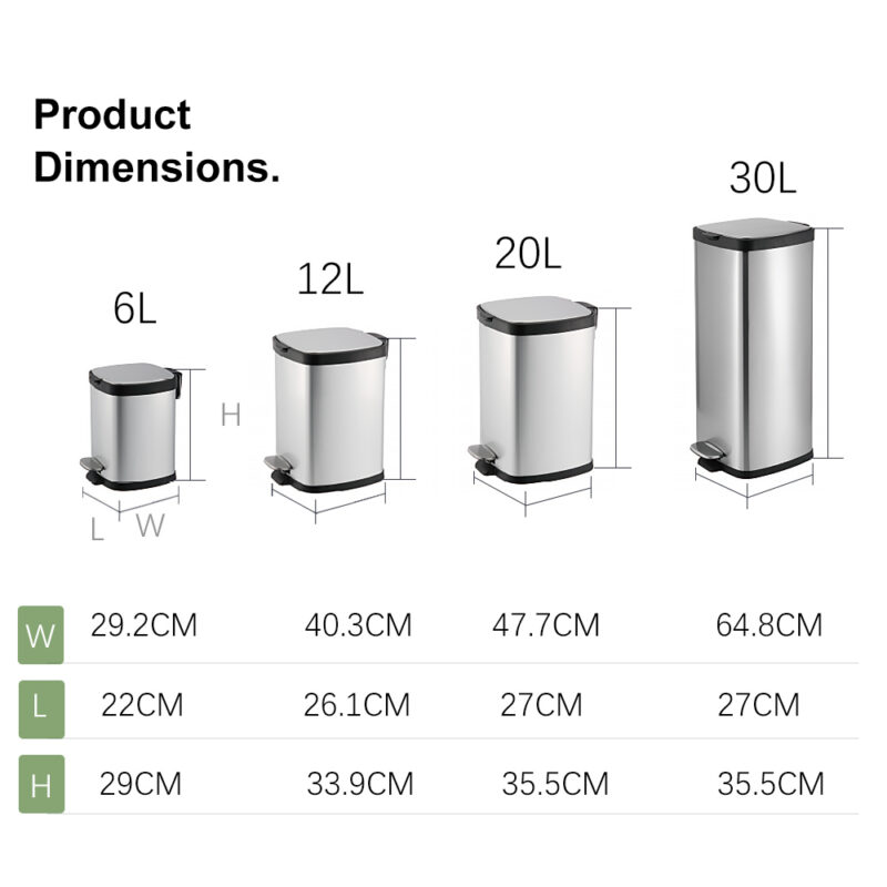 Trash Can Foot Pedal Bin 6L 12L 20L 30L WBS058 - Image 3