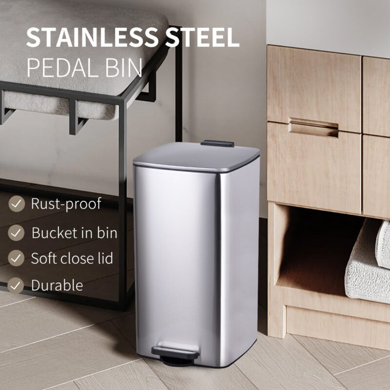 Rectangular stainless steel pedal trash can WBS131 - Image 2