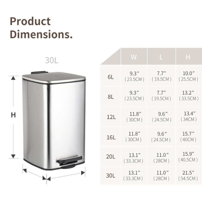 Rectangular stainless steel pedal trash can WBS131 - Image 3