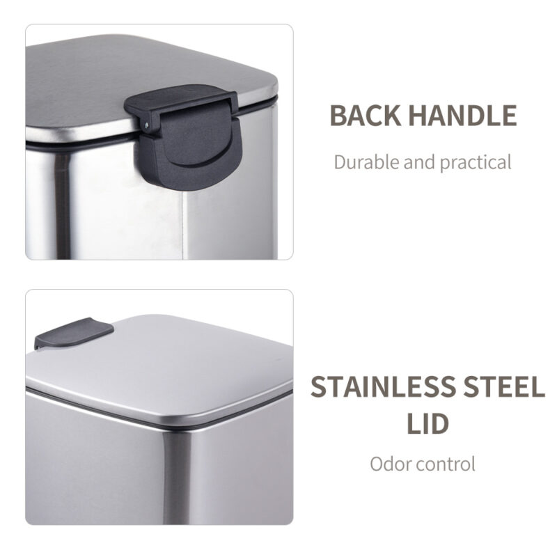 Rectangular stainless steel pedal trash can WBS131 - Image 6