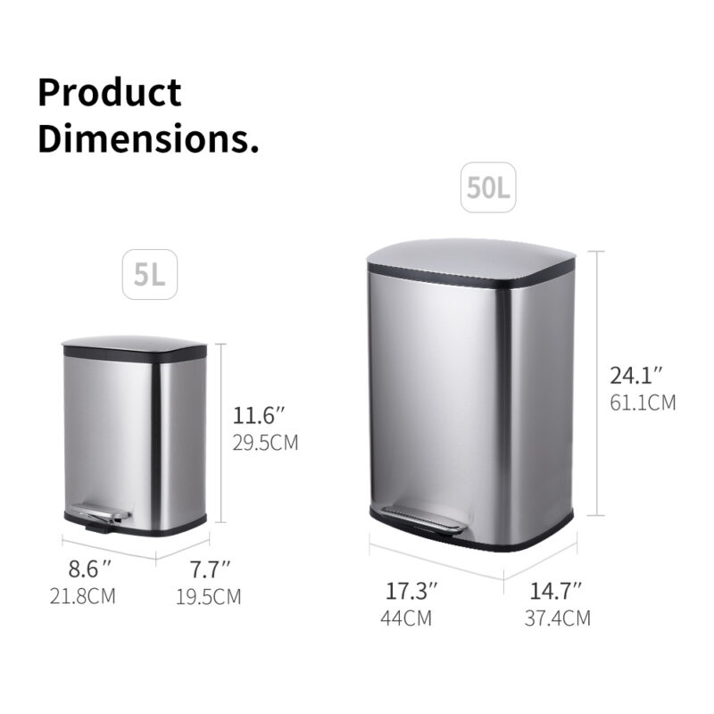 50L Stainless Steel Pedal Waste Bin WBS139L50 - Image 3