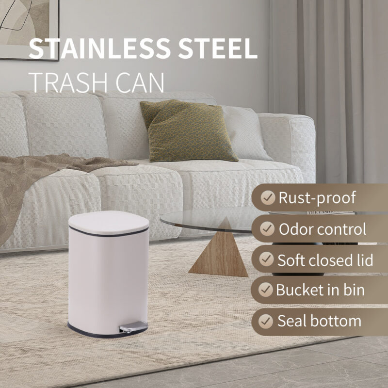 5L Stainless Steel Trash Can with Step Pedal WBS152 - Image 2