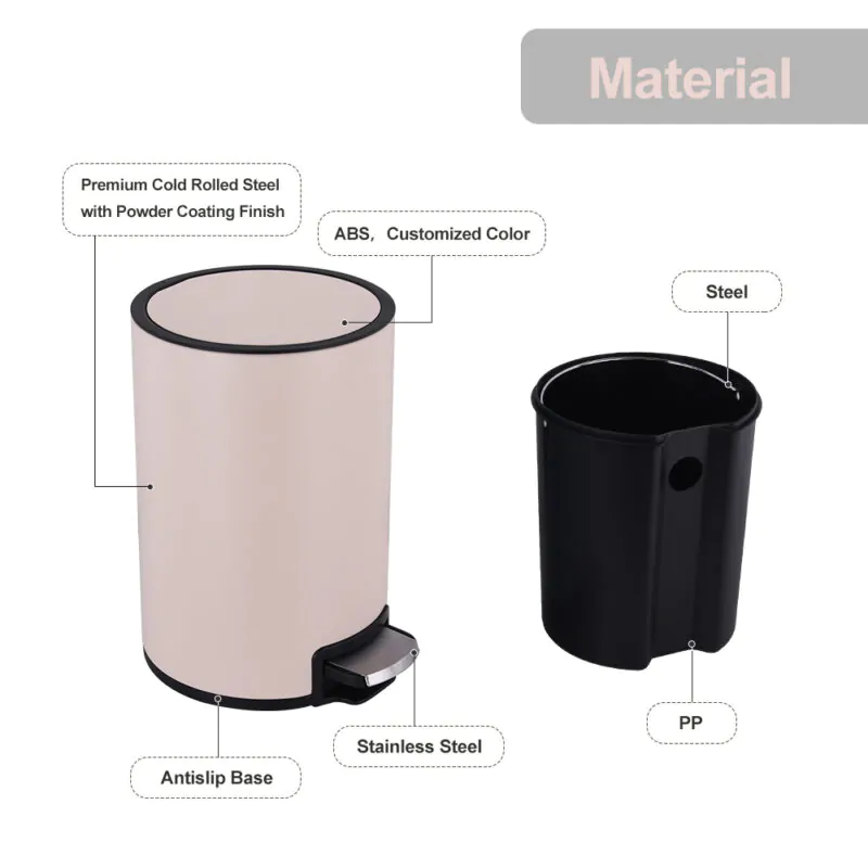 5L Stainless Steel Trash Can with Lid and Foot Pedal  WBR044 - Image 4
