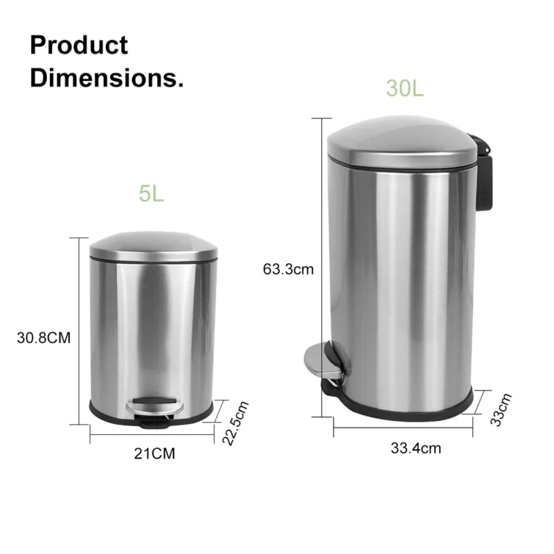 5L 30L Stainless Steel Dust Bin with Soft Close Lid WBO008 - Image 2