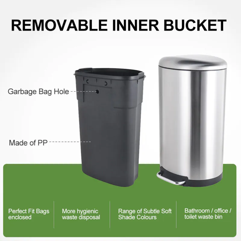 40 Liter / 10.5 Gallon Soft-Close Smudge Resistant Trash Can with Foot Pedal WBO013 - Image 5