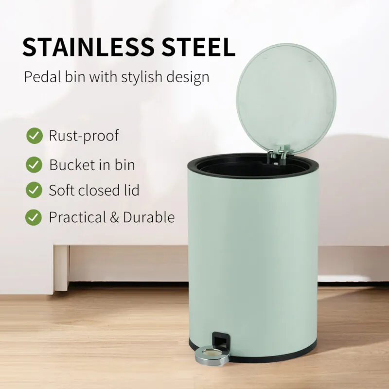 5L, 8L, 12L INS Style Household Bathroom Pedal Trash Can with Lid-WBO021 - Image 3