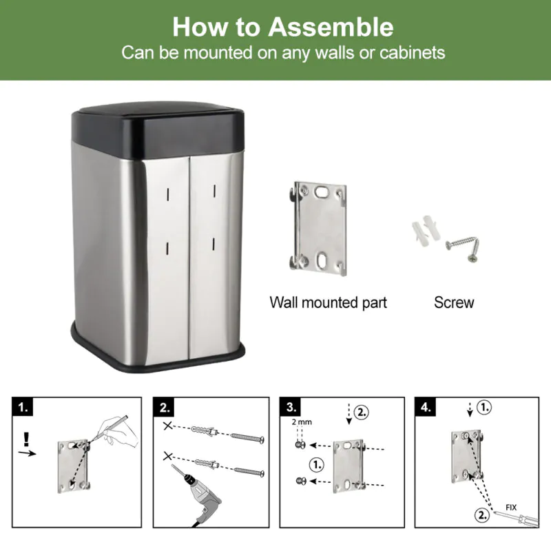 3liter Hand Press Type Stainless Steel Hanging Mini Trash Can-WBO022 - Image 3