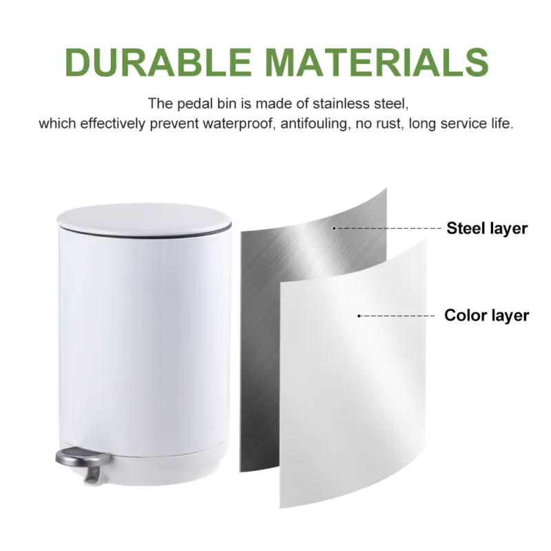 Stainless Steel Trash Can with Foot Pedal -WBR014 - Image 3