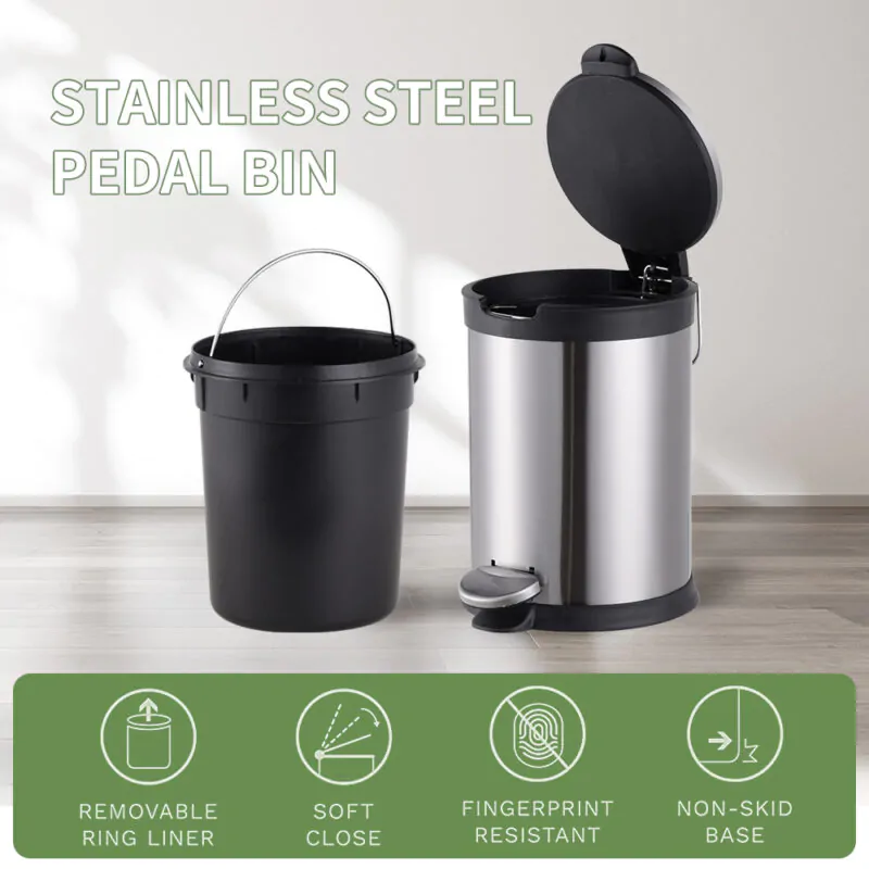 5L Trash Can with Foot Pedal Waste Basket WBR045 - Image 7