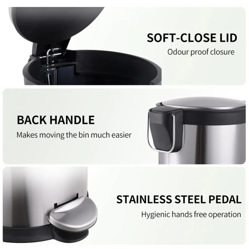 5L Trash Can with Foot Pedal Waste Basket WBR045 - Image 4