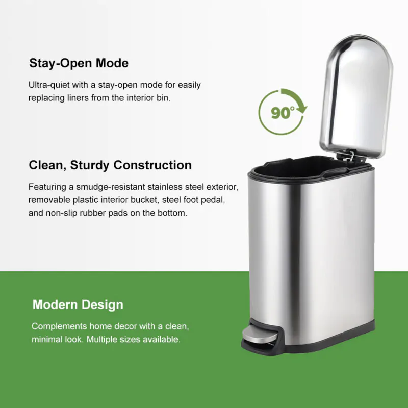 Smudge Resistant Trash Can with Foot Pedal WBS013 - Image 6