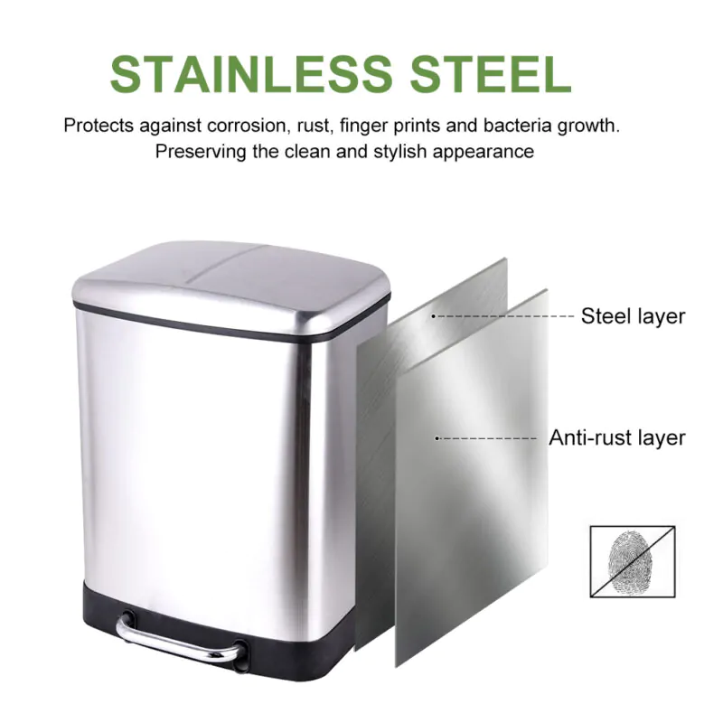Stainless Steel Foot Step Trash Can with Lid WBS019 - Image 8