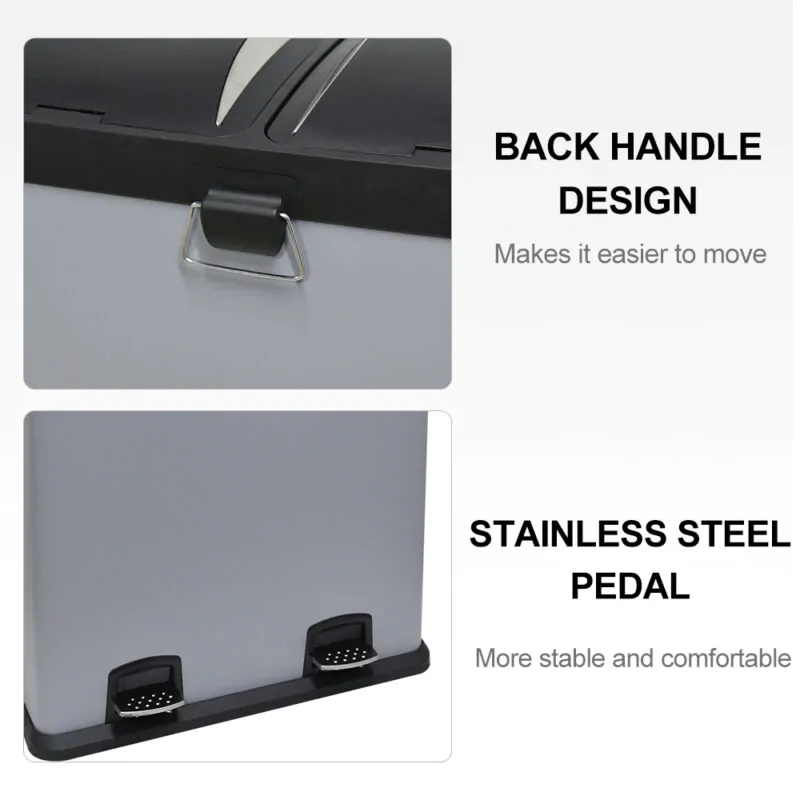 Dual Step Trash Can & Recycle Bin Stainless Steel WBS027 - Image 5