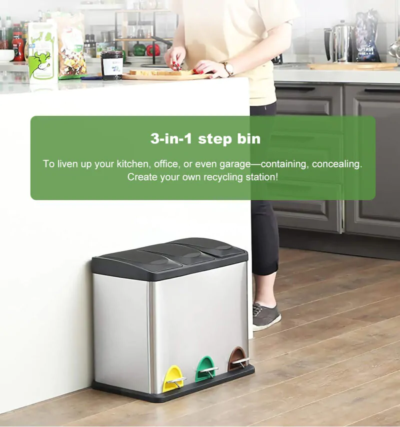 3 Garbage Cans Recycle Bin with Soft-Close Lids WBS028 - Image 7