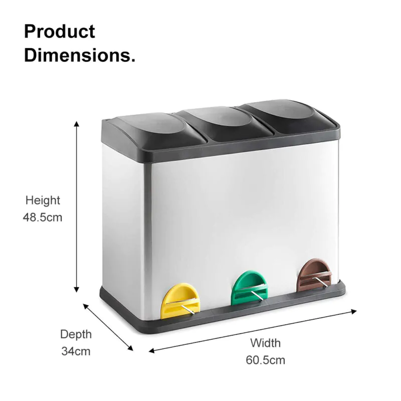 3 Garbage Cans Recycle Bin with Soft-Close Lids WBS028 - Image 2