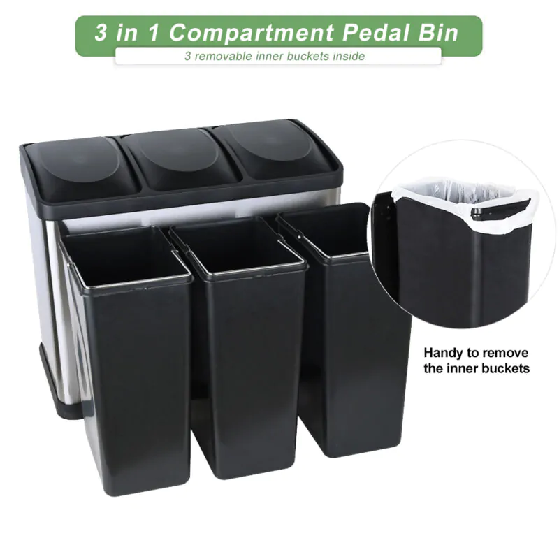 3 Garbage Cans Recycle Bin with Soft-Close Lids WBS028 - Image 5