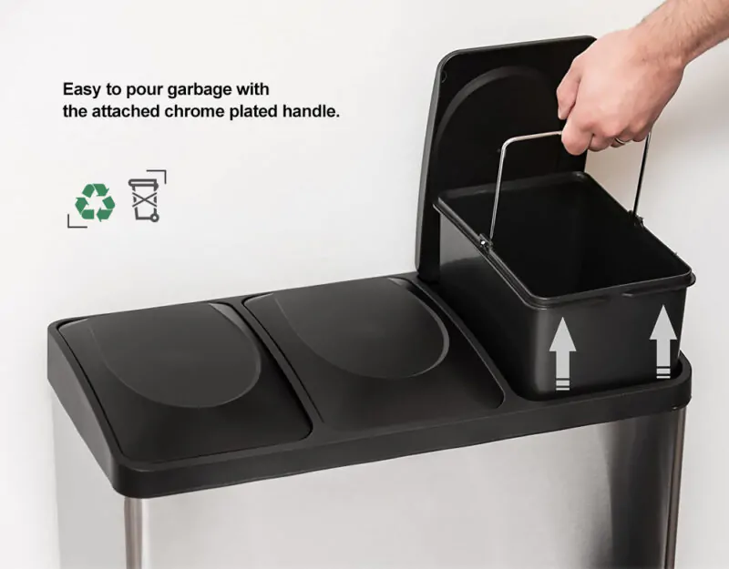 3 Garbage Cans Recycle Bin with Soft-Close Lids WBS028 - Image 6