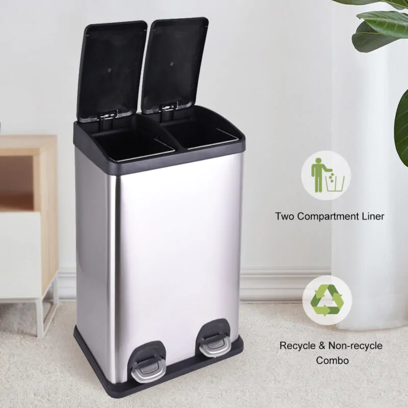 Dual Trash Can(2 x 20L) Steel Pedal with Lid WBS029 - Image 7