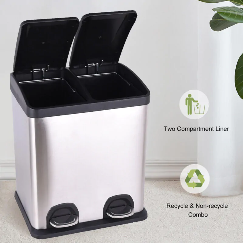2 x 4 Gal (2 x 15L)Steel Pedal trash can with Lid WBS029 - Image 2