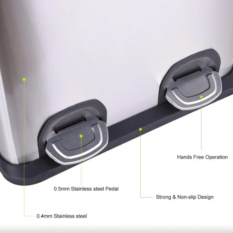 Dual Trash Can(2 x 20L) Steel Pedal with Lid WBS029 - Image 9