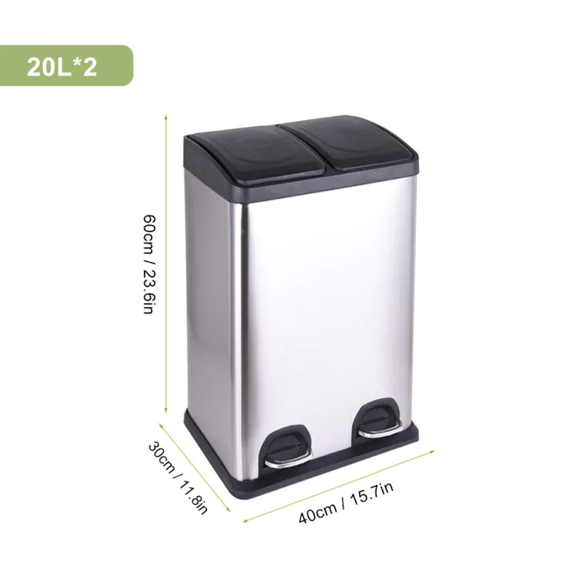 Dual Trash Can(2 x 20L) Steel Pedal with Lid WBS029 - Image 3