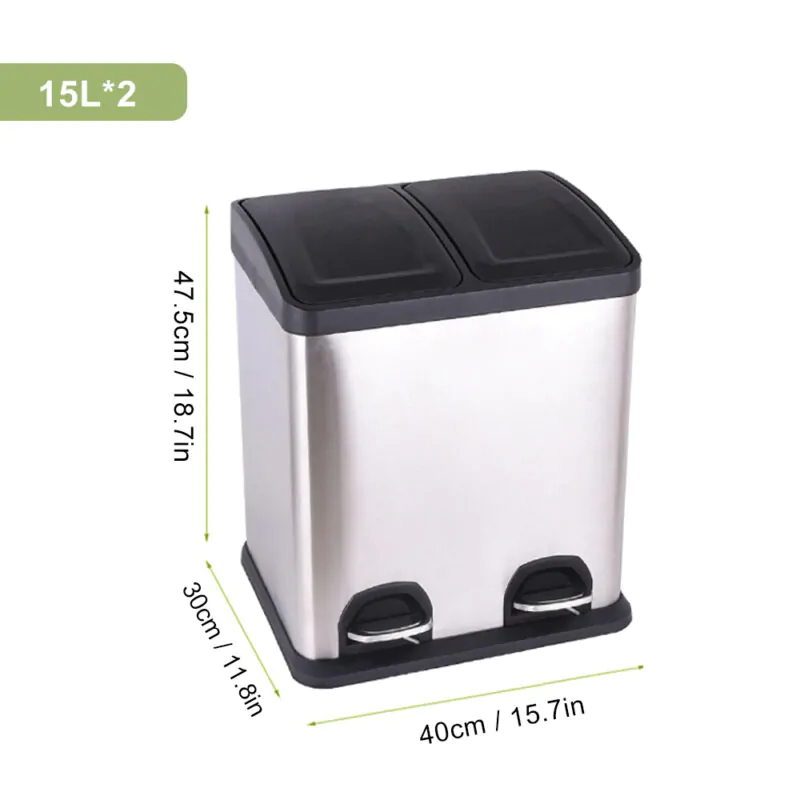 2 x 4 Gal (2 x 15L)Steel Pedal trash can with Lid WBS029 - Image 6