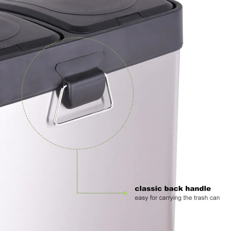 Dual Trash Can(2 x 20L) Steel Pedal with Lid WBS029 - Image 6