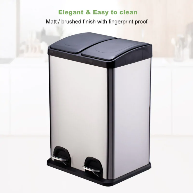 Dual Trash Can(2 x 20L) Steel Pedal with Lid WBS029