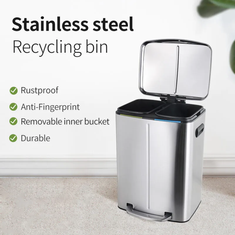 20L+20L Dual Compartment Kitchen Recycle Trash Can - Image 2