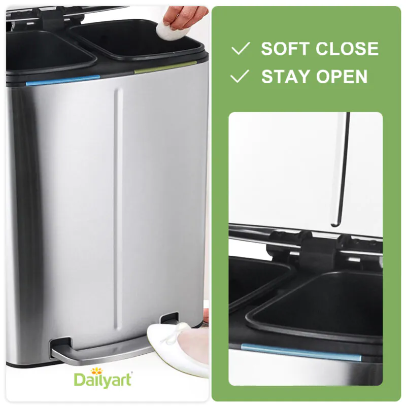 20L+20L Dual Compartment Kitchen Recycle Trash Can - Image 4