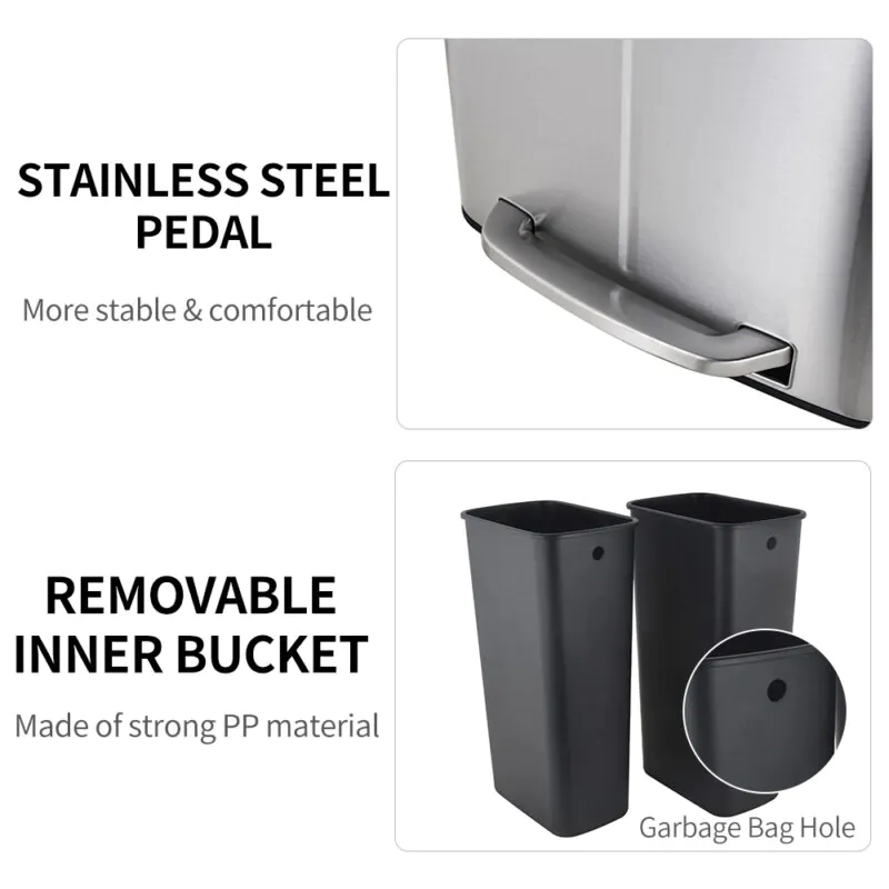 20L+20L Dual Compartment Kitchen Recycle Trash Can - Image 7