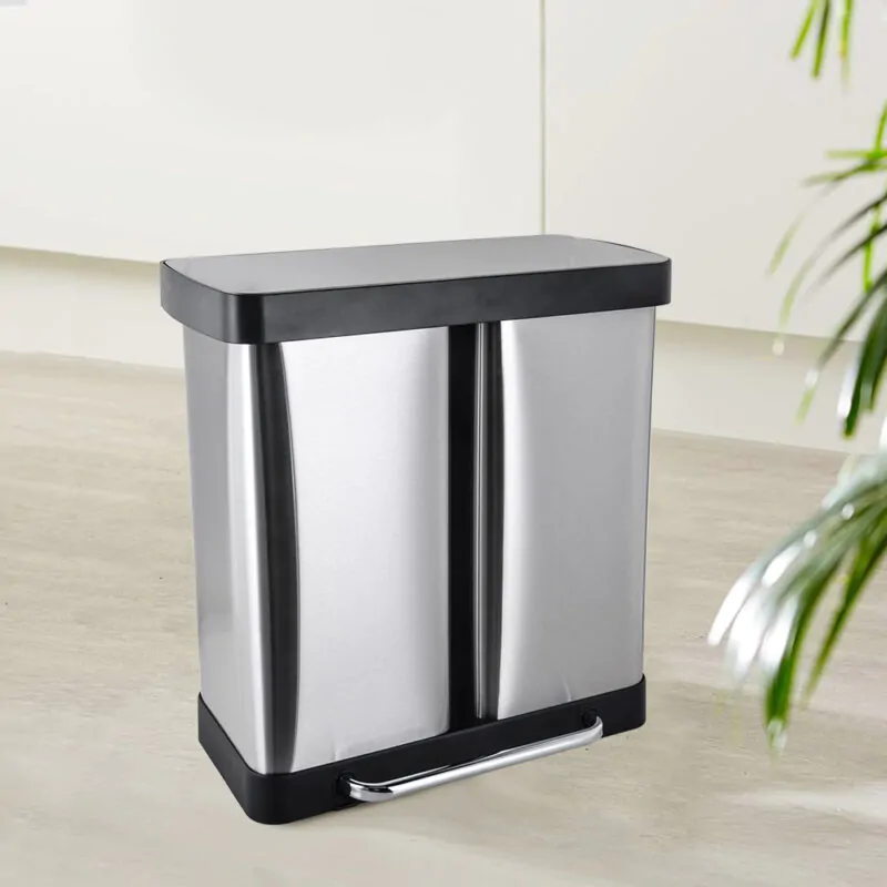 Dual Compartment Recycling Kitchen Step Trash Can with Soft-Close Lid